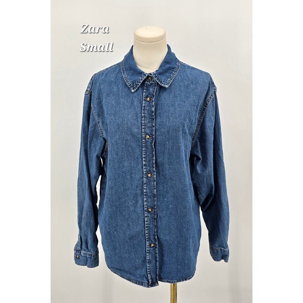 ZARA Minimalist Casual 100% Cotton Denim Button Up Shirt SMALL